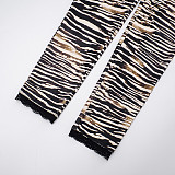 Autumn/Winter Lace Trim High-Waisted Pattern Printed Elastic Casual Pants XYWL-25TP367