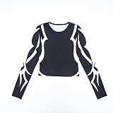 Autumn/Winter Round Neck Pullover Printed Top and Elastic Drape High Waist Straight Leg Pants Set XYWL-25ST398