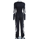 Autumn/Winter Round Neck Pullover Printed Top and Elastic Drape High Waist Straight Leg Pants Set XYWL-25ST398