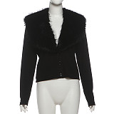 Stylish and Elegant Solid Color Cardigan With Fur Collar and Patchwork Design SXE-85246