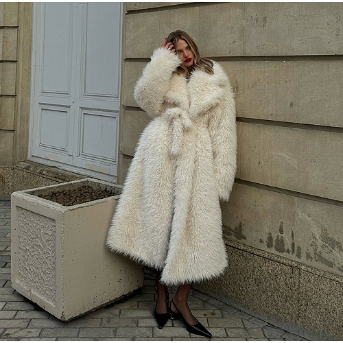 2025 New Style Faux Fur Over-the-Knee White Thickened Elegant Coat ZNFR-07