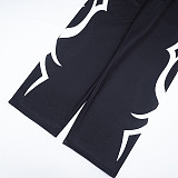 Autumn/Winter Round Neck Pullover Printed Top and Elastic Drape High Waist Straight Leg Pants Set XYWL-25ST398