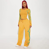 Autumn/Winter Round Neck Pullover Printed Top and Elastic Drape High Waist Straight Leg Pants Set XYWL-25ST398