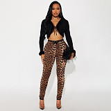 Autumn/Winter Lace Trim High-Waisted Pattern Printed Elastic Casual Pants XYWL-25TP367