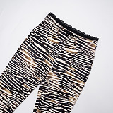 Autumn/Winter Lace Trim High-Waisted Pattern Printed Elastic Casual Pants XYWL-25TP367