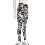 Autumn/Winter Lace Trim High-Waisted Pattern Printed Elastic Casual Pants XYWL-25TP367