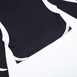 Autumn/Winter Round Neck Pullover Printed Top and Elastic Drape High Waist Straight Leg Pants Set XYWL-25ST398