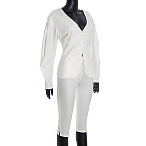 Autumn/Winter Deep V-neck Cardigan Button-down Solid Color Bodycon Cropped Trousers Suit Set XYWL-25ST394