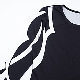 Autumn/Winter Round Neck Pullover Printed Top and Elastic Drape High Waist Straight Leg Pants Set XYWL-25ST398