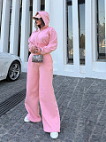 Casual Solid Color Hooded Zip-up Elastic Waist Jumpsuit PMR-818