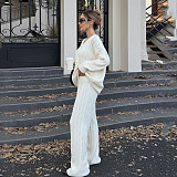 Autumn/Winter Lazy Style Cable Knit V-Neck Knitted Loose Top and Casual Pants Two-Piece Set MRA-45857