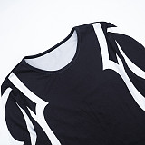 Autumn/Winter Round Neck Pullover Printed Top and Elastic Drape High Waist Straight Leg Pants Set XYWL-25ST398