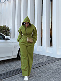 Casual Solid Color Hooded Zip-up Elastic Waist Jumpsuit PMR-818