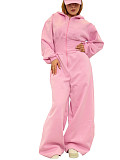 Casual Solid Color Hooded Zip-up Elastic Waist Jumpsuit PMR-818