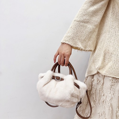 New Faux Mink Fur Pleated Plush Handbag/Crossbody Bag RS-W527