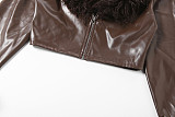 Sexy Solid Color V-neck PU Leather Short Slim-fit Jacket ZJQD-83605