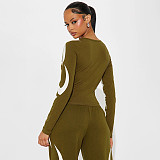Autumn/Winter Round Neck Pullover Printed Top and Elastic Drape High Waist Straight Leg Pants Set XYWL-25ST398