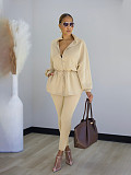 Stylish Drawstring Slim-fit Jacket With Elastic Waist and Slim-fit Pants Two-piece Set PMR-821