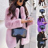 Solid Color Long-sleeved Lapel Faux Fur Mid-length Coat ZNFR-454658
