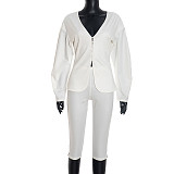 Autumn/Winter Deep V-neck Cardigan Button-down Solid Color Bodycon Cropped Trousers Suit Set XYWL-25ST394