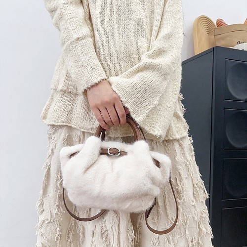 New Faux Mink Fur Pleated Plush Handbag/Crossbody Bag RS-W527