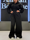Casual Solid Color Hooded Zip-up Elastic Waist Jumpsuit PMR-818
