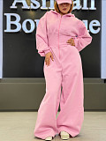Casual Solid Color Hooded Zip-up Elastic Waist Jumpsuit PMR-818