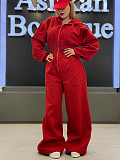 Casual Solid Color Hooded Zip-up Elastic Waist Jumpsuit PMR-818