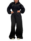 Casual Solid Color Hooded Zip-up Elastic Waist Jumpsuit PMR-818