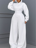 Casual Solid Color Hooded Zip-up Elastic Waist Jumpsuit PMR-818