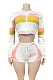 2025 Sexy Hot Girl Zipper Color Block Shorts Set FC-1407