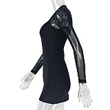 Sexy Patchwork Strapless Mesh Long-sleeved Bodycon Mini Dress JY-303758