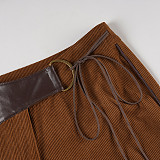 2025 Fashion Solid Color Brown Corduroy Flared Casual Pants MRA-28608