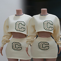 New Autumn Letter 3D Embroidered Sweatshirt and Skirt Set FC-1414