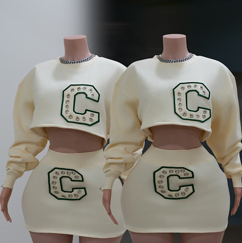 New Autumn Letter 3D Embroidered Sweatshirt and Skirt Set FC-1414