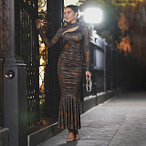 Stylish and Elegant Leopard Print High-waisted Bodycon Dress ZJQD-85905