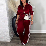 Stylish and Casual White Striped Color-blocked Sportswear Two-piece Set ZAND-33306