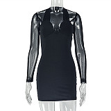 Sexy Patchwork Strapless Mesh Long-sleeved Bodycon Mini Dress JY-303758