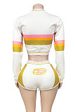 2025 Sexy Hot Girl Zipper Color Block Shorts Set FC-1407