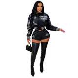 2025 Elastic PU Leather Embroidered Baseball Jacket + Sexy Shorts Two-Piece Set YNS-8018