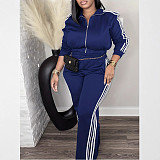 Stylish and Casual White Striped Color-blocked Sportswear Two-piece Set ZAND-33306