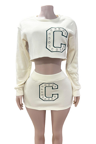 New Autumn Letter 3D Embroidered Sweatshirt and Skirt Set FC-1414