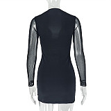 Sexy Patchwork Strapless Mesh Long-sleeved Bodycon Mini Dress JY-303758