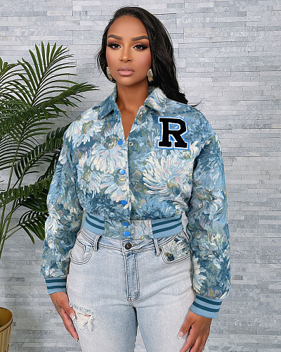 New Autumn/Winter Retro Print Loose-fitting Short Baseball Jacket ZS-0722
