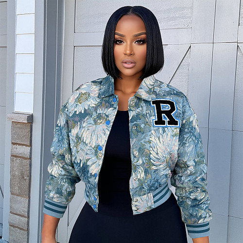New Autumn/Winter Retro Print Loose-fitting Short Baseball Jacket ZS-0722