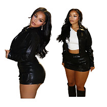 Stylish New Slim-fit 3D Pocket Leather Jacket and Skirt Set MEM-88671