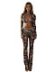 Sexy Cropped Top With Camouflage Print Pants Set SHD-9577