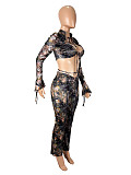 Sexy Cropped Top With Camouflage Print Pants Set SHD-9577