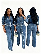 Casual High-elasticity Button-down Washed Denim Suit TK-6348 Casual High-elasticity Button-down Washed Denim Suit TK-6348