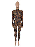 Sexy and Stylish Mesh Leopard Print See-through Long-sleeved Bodysuit SHD-9578